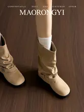 本革製 ヴィンテージ風ラウンドトゥショートブーツ【内増高・厚底・ミドルカット・ワッフルパンツデザイン】