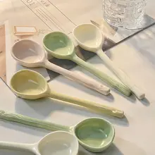 高級感のある陶器のスプーン【和風・ロングハンドル・家庭用・デザート用】