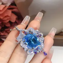 洗練された海洋ブルーダイヤモンドペンダントネックレス【煌めくデザイン・女性用】