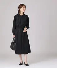 春用 柔らかなドレープのリボン付き長袖ワンピース【2つの着こなし】