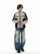 ビンテージ風 カラーブロックジャケット【スタンドカラー・ユニセックス・バイク用】