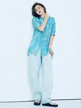 ハイウエスト ワイドレッグデニムパンツ【フィット・ホワイトウォッシュ・梨型シルエット】（セットアップ対応）