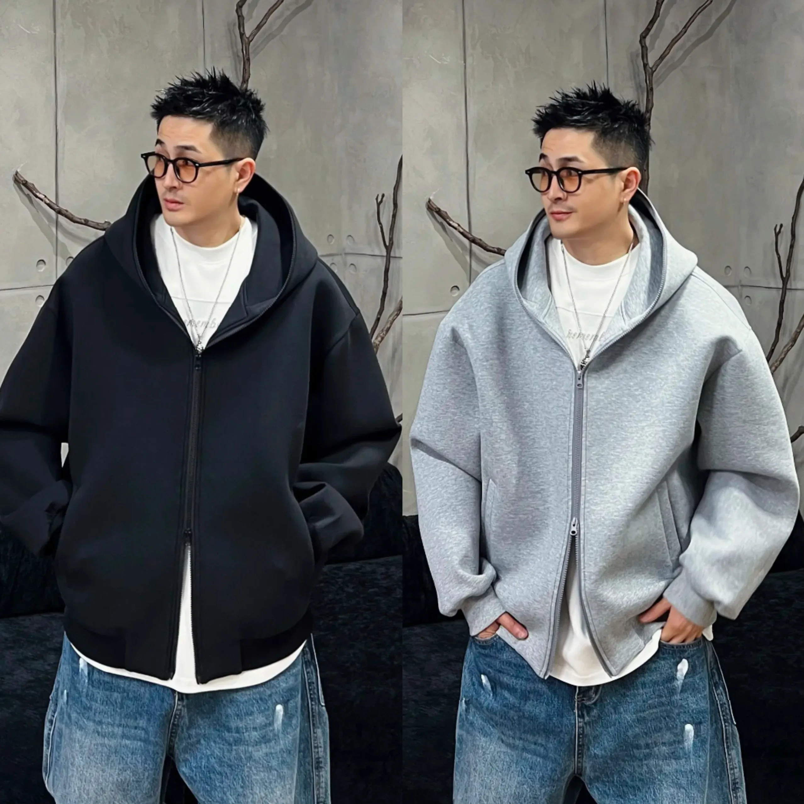 春秋用 メンズフード付きカーディガン：宽松型デザインと棉布素材による快適な日常着用
