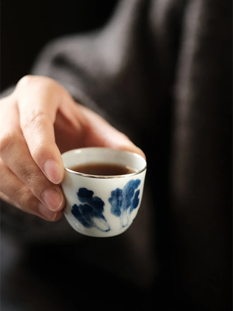 手作り青花白菜デザイン茶器【詩文杯・極上の柔らかさ】