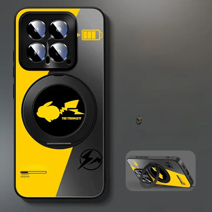 Xiaomi 14用 シンプルで個性的なクリエイティブケース【マットシリコン・回転スタンド・放熱機能】