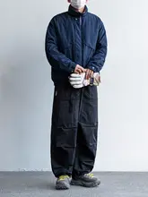 アメリカンスタイルのビンテージ大容量ポケットカーゴパンツ【綿製・ゆったりフィット・ストレート・裾リブ】（セットアップ対応）