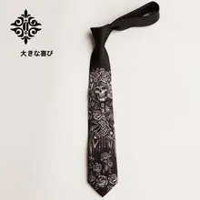 白黒バラとスカルクロスのプリントネクタイ【ユニセックス・韓国風・カジュアル】