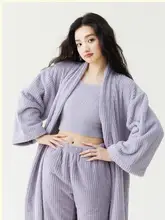 珊瑚塩加厚美麗な女性用ローブ【ロングバスローブ・カップル用・ホームウェア】（セットアップ対応）