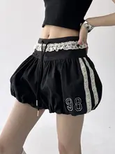 デザイン性のあるゆったりとしたハイウエストバルーンパンツ【女性用・カジュアル・ドローストリング・ワイドレッグ・ミニスカート付き】（セットアップ対応）