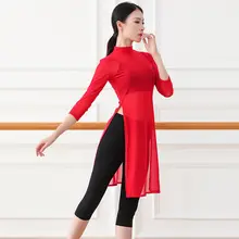 エレガントな長袖ハイネックレーストップス【女性用・モダンダンス演出服・練習用】