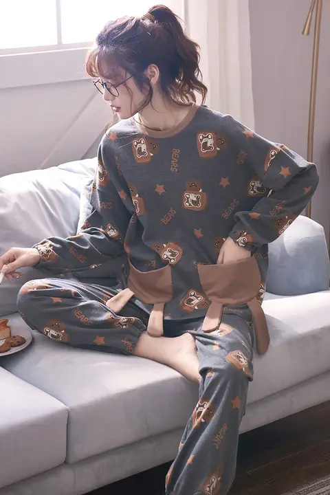 春秋用コットン長袖パジャマ【カートゥーンデザイン・可愛い・外出可】（セットアップ対応）