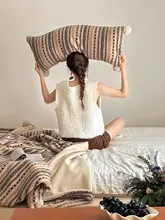 フェアアイルスタイルの秋冬用ソファロングクッション【毛足の長い柔らかさ・洗えるタイプ】