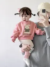 子供用カートゥーンウサギ柄フリース付きスウェットシャツとレギンス【秋冬用・かわいらしいデザイン】（セットアップ対応）
