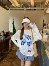 花柄プリント ロングスリーブ Tシャツ【フィット・UVカット・ラウンドネック】