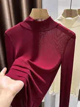 肌触りの良いメッシュタートルネックトップス【秋用・薄手・レース・ホワイト】