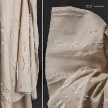 麻本色の破れた毛辺コットンリネン水洗布地【ヴィンテージ風・アートデザイン用】