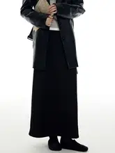 大きいサイズの黒いスーツ風マーメイドスカート【高腰・スリム効果・後ろスリット】（セットアップ対応）