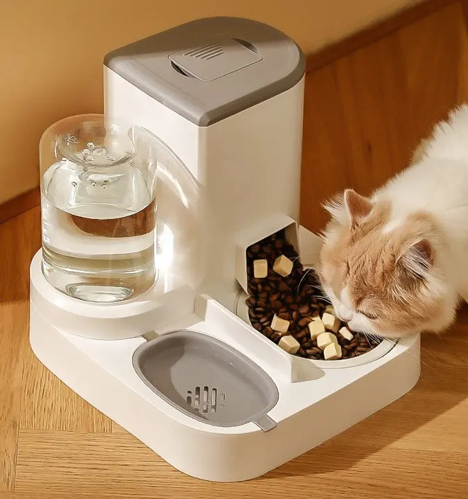 ペット用自動給餌器・給水器【大容量・陶器製・安定設計・猫と犬両用】