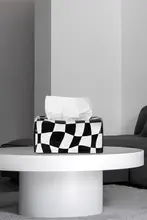 モダンデザインのチェッカーパターン陶器ティッシュボックス【リビング・ダイニング・オフィス用】