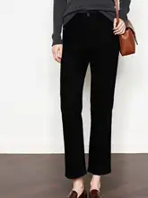 タバコパンツ レディース デニム ブラック 裏起毛 着痩せ アンクル丈 秋「Basic House」