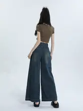 小柄向け ワイドレッグパンツ【春用・デニム・ハイウエスト・スリムストレート】
