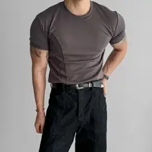 半袖Tシャツ メンズ クルーネック スリムフィット 切り替え ストレッチ 速乾 スポーツ ジム トレーニング カジュアル インナー 夏