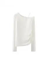 斜め肩デザインの長袖Tシャツ【レディース・秋用・極上の柔らかさ・着痩せ効果】