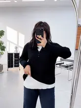 トレンド感溢れる二重構造のニットトップス【大きいサイズ・春秋用・長袖】