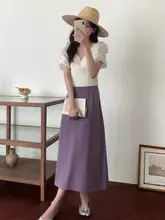 エレガントAラインスカート【紫・春用・高腰・大きいサイズ】