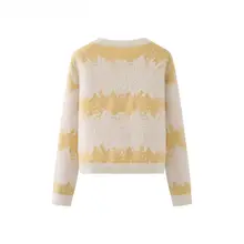 トレンディな配色の刺繍入りニットカーディガン【秋用・ラウンドネック・ショート丈・リボンデザイン】