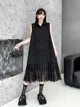 個性的デザイン！ノースリーブメッシュワンピース【中長丈・シャツ風・ベストスタイル】
