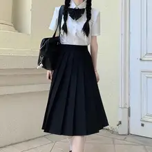 無地中丈JKスカート【学院風・ブラック・グレー・フレアデザイン・夏用】