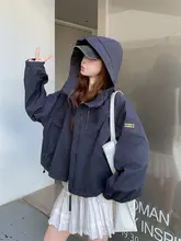 上品な深い青のカジュアルフード付きジャケット【春秋用・女性用・おしゃれ】