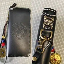 革製 メンズ長財布【手作り・レトロデザイン・スマホ収納可能・ジッパー付き】