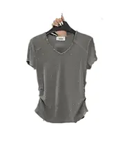 大きいサイズのデザイン性あるストリートスタイルTシャツ【Vネック・短袖・ウエストシェイプ】