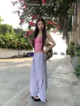 春夏用ストライプのワイドパンツ【ビーチリゾート・ストリングビーズデザイン】（セットアップ対応）
