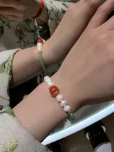 カラフルな天然東陵玉石のパールビーズブレスレット【軽やかで精致なデザイン・レディース用】