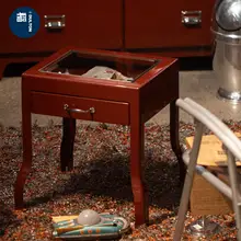 金属フレームのコーナーテーブル【ガラス天板・シンプルデザイン・小型収納】
