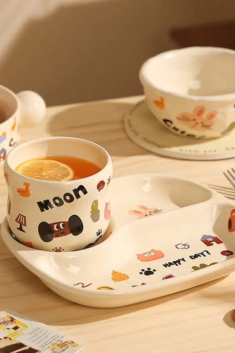 高級感のある陶器製分仕切りプレート【美しいデザイン・サラダボウル・面ボウル・炒め物皿・スープボウル】