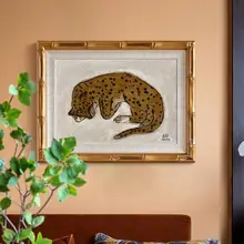 金獅子と豹のアートパネル【フレンチ・アンティークスタイル・リビングルーム装飾】