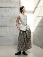 優雅な不規則チェックのウエストゴムロングスカート【フレア・花苞デザイン】
