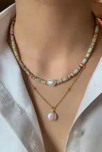 天然淡水珍珠とカラーストーンのドーパミンネックレス【女性用・ニットとのコーディネートに最適】
