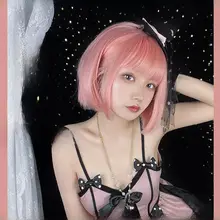 可愛いピンクのロリータ風学生用ボブヘアスタイル【個性的・ショートヘア】