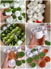 手作りミニ観葉植物鉢【ホワイト・陶器風・車用・耐衝撃・フェイク芝生付き】