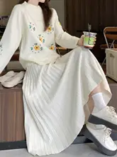 秋冬用 ニット素材のプリーツスカート【ゆったりフィット・Aライン・中長丈】