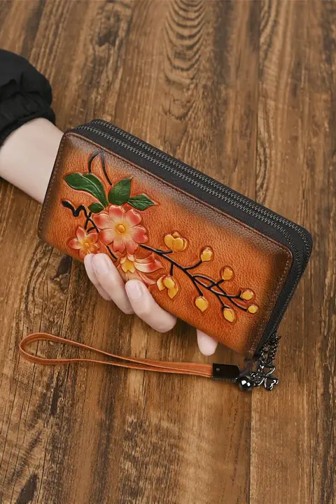 長財布 レディース 本革 牛革 植物タンニンなめし ヴィンテージ Wファスナー ハンドメイド カード収納豊富 クラッチバッグ