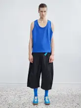 黒のツイルコットン七分パンツ【カジュアル・弯刀デザイン・ファッション】（セットアップ対応）
