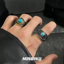 メンズ ヴィンテージブルーターコイズリング【色落ちしない・ハイエンド感・チタン鋼製・ポンクスタイル】