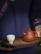 原石生砂製 朱泥紫砂茶壺【孟臣文旦型・手作り・家用】