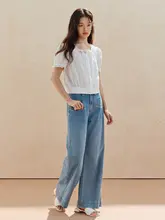 白鹅绒使用 フレンチレースデザインのボックス型ブラウス【短め・リボン付き・夏用】